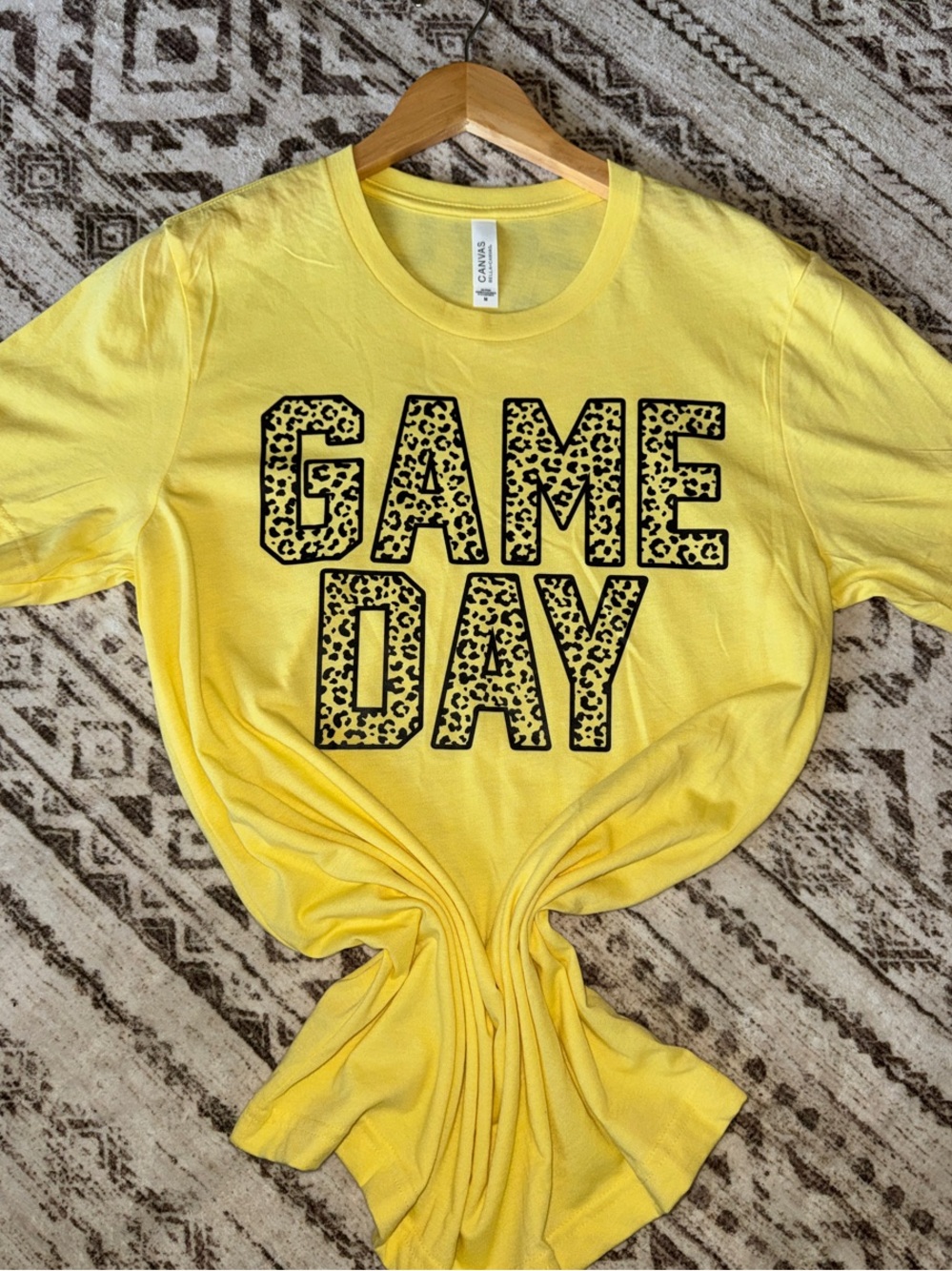 Bella Canvas Yellow GAME DAY Tee with Leopard Print Letters